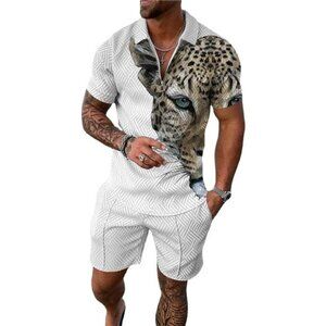 Men‘s Track Suits 2 Piece Summer Short Sets Outfits Fashion Polo Shirt Casual